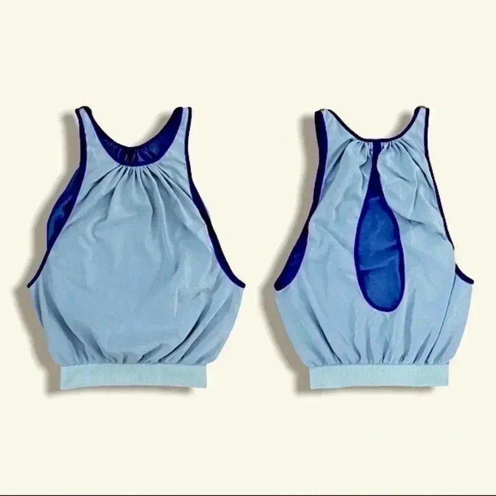 Yoga Active Open Back Keyhole Athletic Tank Top Blue Cobalt Contrast OS